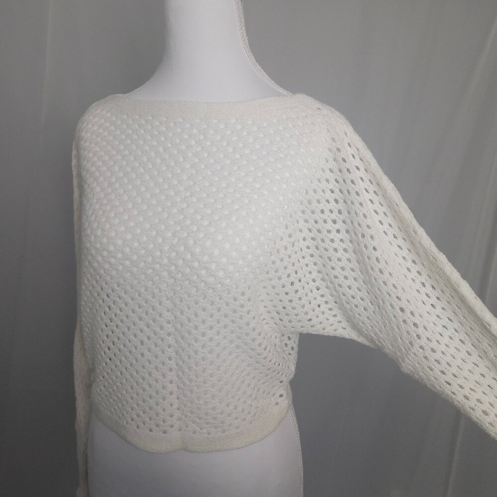 Express XS Open-Knit Boat Neck Batwing Sleeve Sweater Ivory White – Extra Small